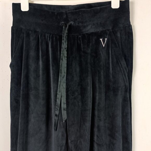 Victorias Secret Velour Jogger Pants Womens M Black Y2K Loungewear High Rise - Picture 3 of 8